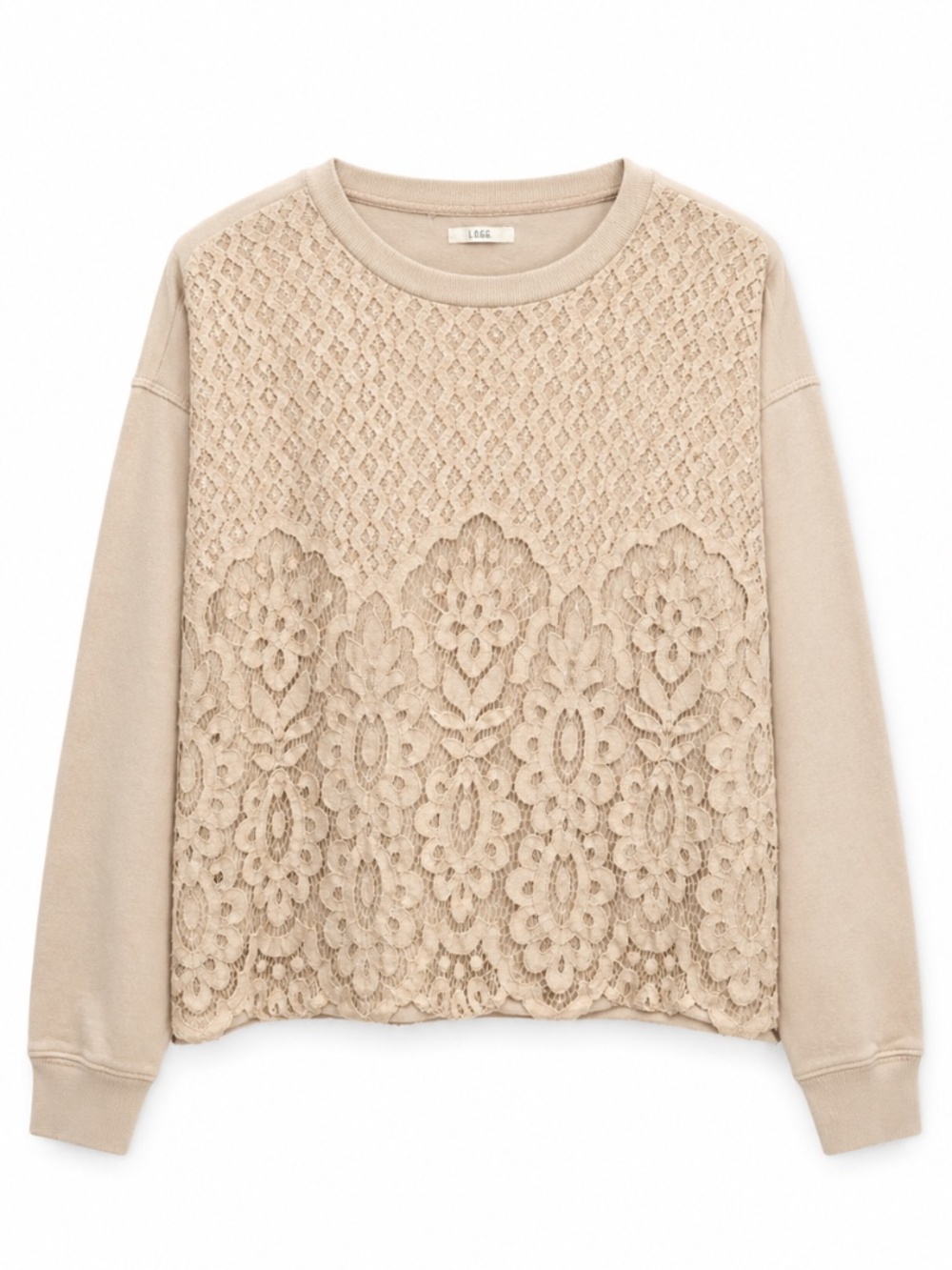 Maurices Cream Lace Overlay Drop-Shoulder Crewneck Sweatshirt – Size Large GUC